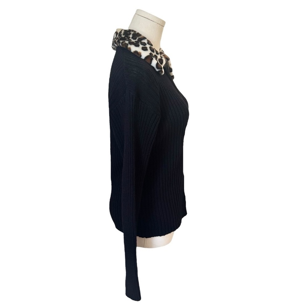 Giorgio Di Sant Angelo ✘ Leopard Print Collar Ramie Ribbed Zip Cardigan Sweater - Picture 2 of 8